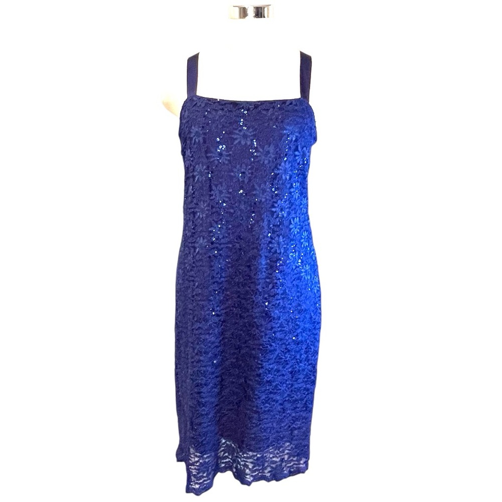 Sequins Lace Cobalt Blue Event Cocktail Evening Dress